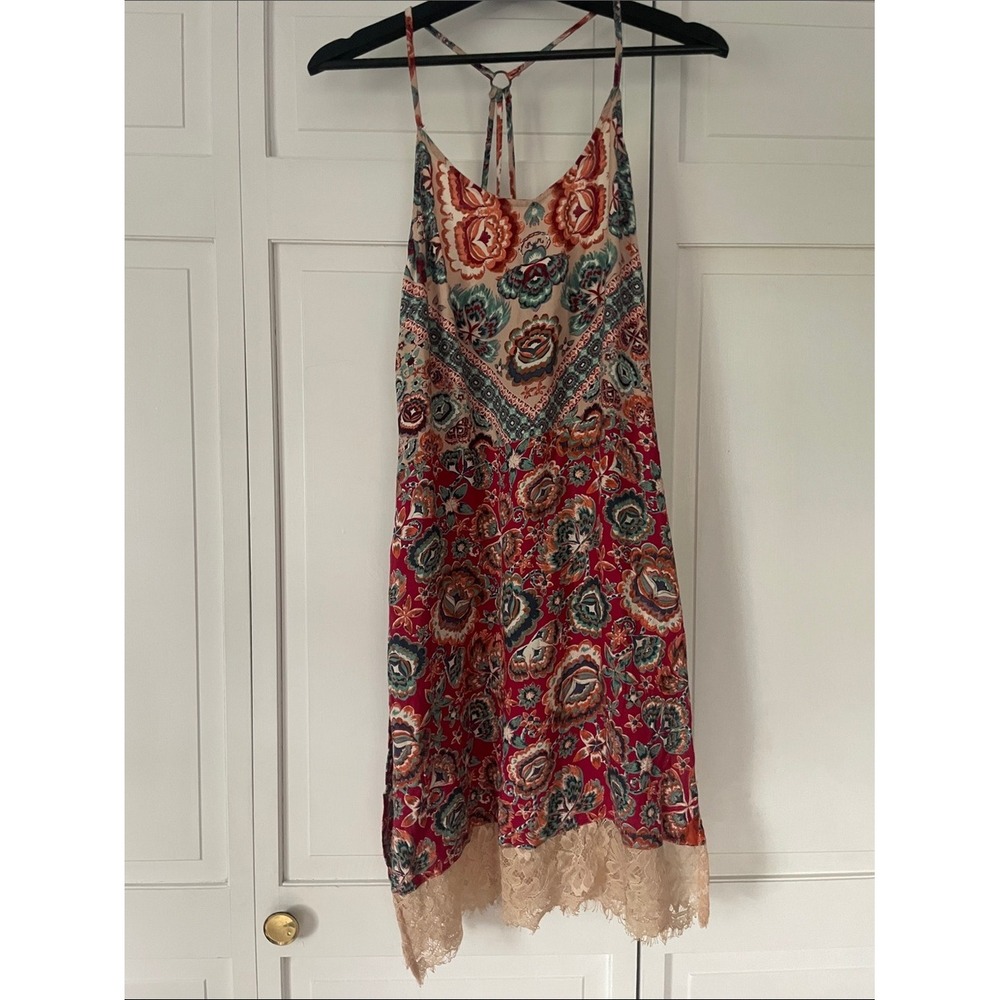 Faveur Eclectic Unique Boutique Boho Floral Lace Trim Strappy Slip Dress Small